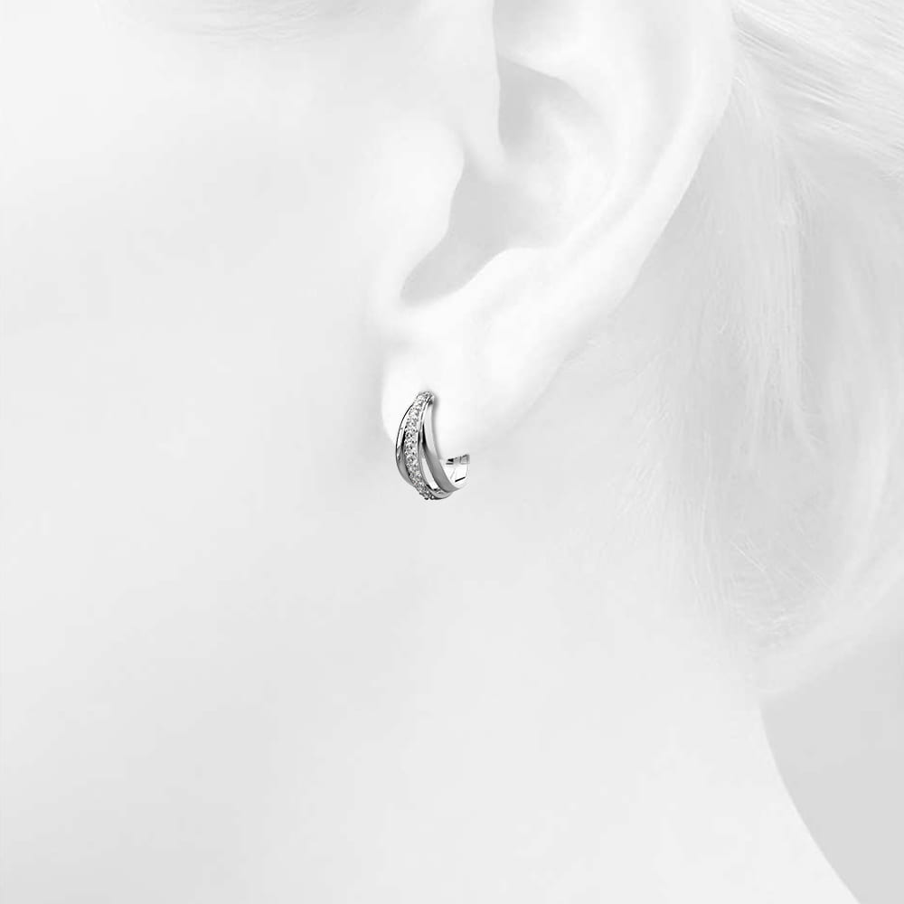 White Gold Triple Hoop Earrings Embellished with Crystals from SWAROVSKI® - Image 3