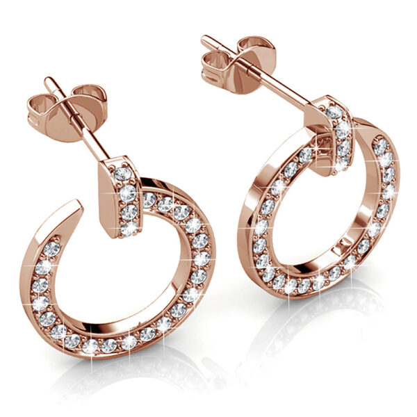 Rose Gold Dazzling Pave Set Open Circle Stud Earrings Embellished with SWAROVSKI® Crystals - Image 2
