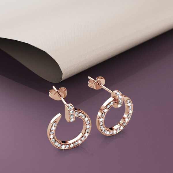Rose Gold Dazzling Pave Set Open Circle Stud Earrings Embellished with SWAROVSKI® Crystals - Image 3
