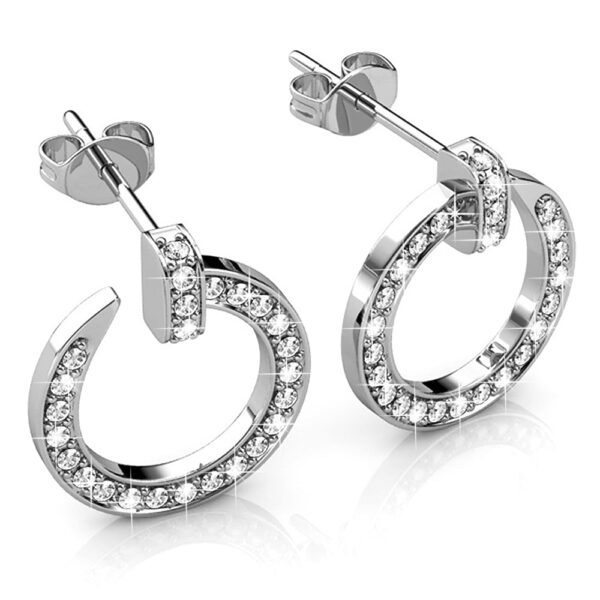 Paradigm in Circle White Gold Stud Earrings Embellished with SWAROVSKI® Crystals - Image 2