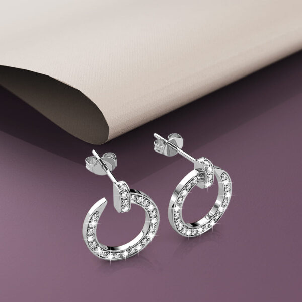 Paradigm in Circle White Gold Stud Earrings Embellished with SWAROVSKI® Crystals - Image 3