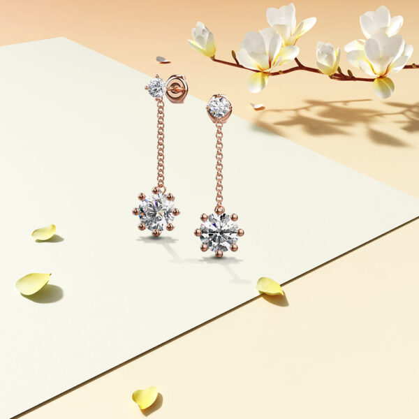 Rose Gold Duo Stones Dangle Earrings Embellished with SWAROVSKI® Crystals - Image 2