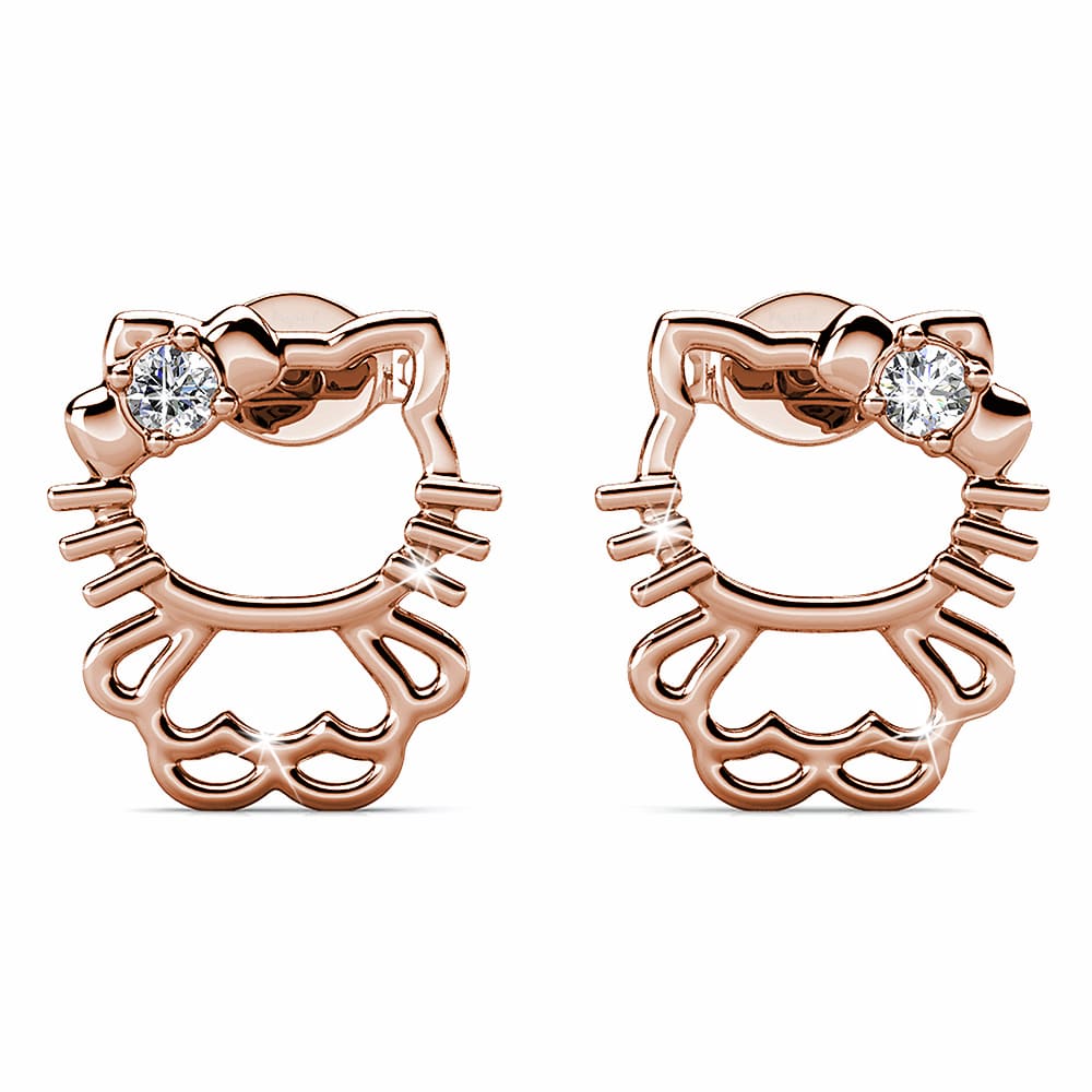 Rose Gold Cutie Hello Kitty Earrings Embellished with SWAROVSKI® Crystals - Image 2