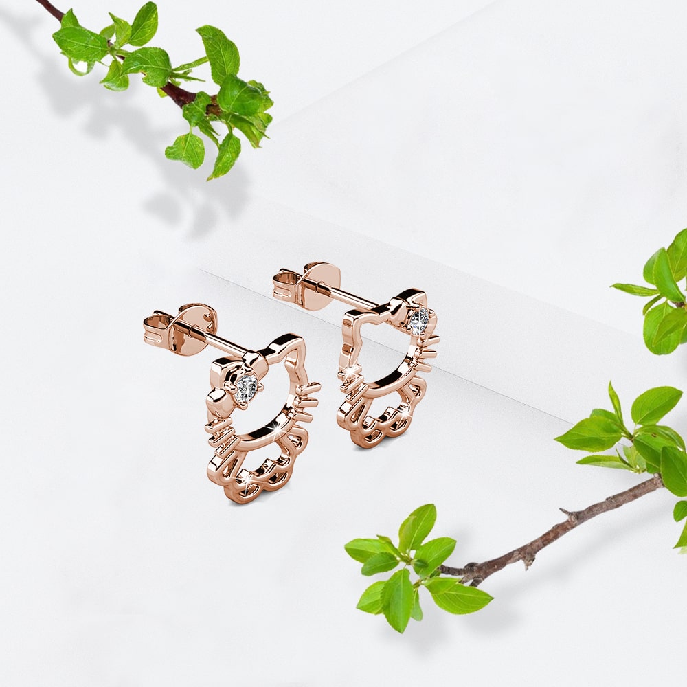 Rose Gold Cutie Hello Kitty Earrings Embellished with SWAROVSKI® Crystals - Image 4