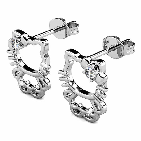 White Gold Cutie Hello Kitty Earrings Embellished with SWAROVSKI® Crystals - Image 3