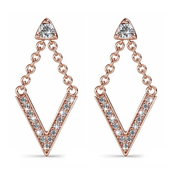 Luxury V Shaped Stud Earrings in Rose Gold Embellished with SWAROVSKI® Crystals - Image 2