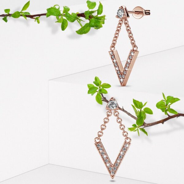 Luxury V Shaped Stud Earrings in Rose Gold Embellished with SWAROVSKI® Crystals - Image 4