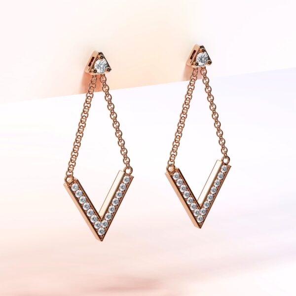 Luxury V Shaped Stud Earrings in Rose Gold Embellished with SWAROVSKI® Crystals - Image 3