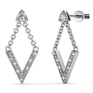 Luxury V Shaped Stud Earrings in White Gold Embellished with SWAROVSKI® Crystals