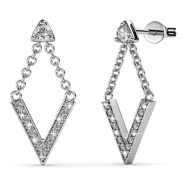 Luxury V Shaped Stud Earrings in White Gold Embellished with SWAROVSKI® Crystals