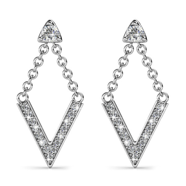 Luxury V Shaped Stud Earrings in White Gold Embellished with SWAROVSKI® Crystals - Image 2