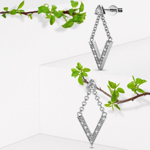 Luxury V Shaped Stud Earrings in White Gold Embellished with SWAROVSKI® Crystals - Image 4