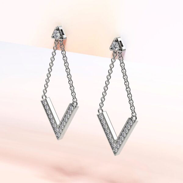 Luxury V Shaped Stud Earrings in White Gold Embellished with SWAROVSKI® Crystals - Image 3