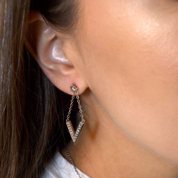 Luxury V Shaped Stud Earrings in White Gold Embellished with SWAROVSKI® Crystals - Image 5