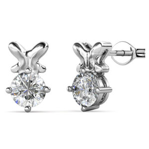 White Gold Organic Shaped Single Stone Stud Earrings Embellished with SWAROVSKI® Crystals