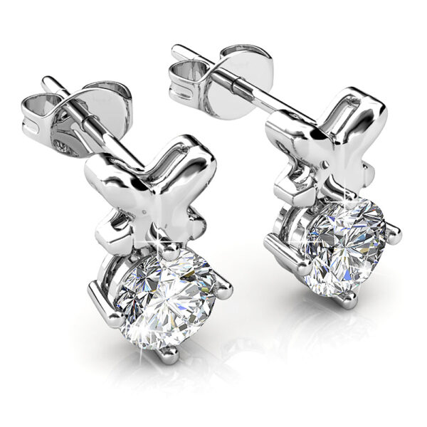 White Gold Organic Shaped Single Stone Stud Earrings Embellished with SWAROVSKI® Crystals - Image 2