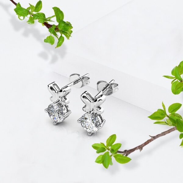 White Gold Organic Shaped Single Stone Stud Earrings Embellished with SWAROVSKI® Crystals - Image 3