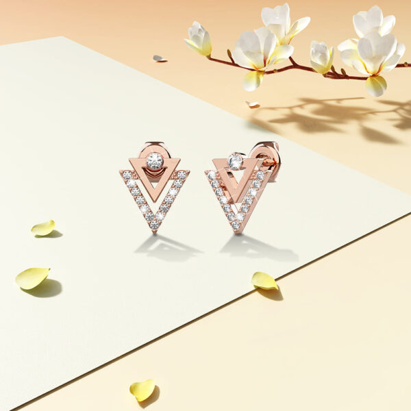Trilateral Stud Earrings Embellished with Crystals from SWAROVSKI® in Rose Gold - Image 3