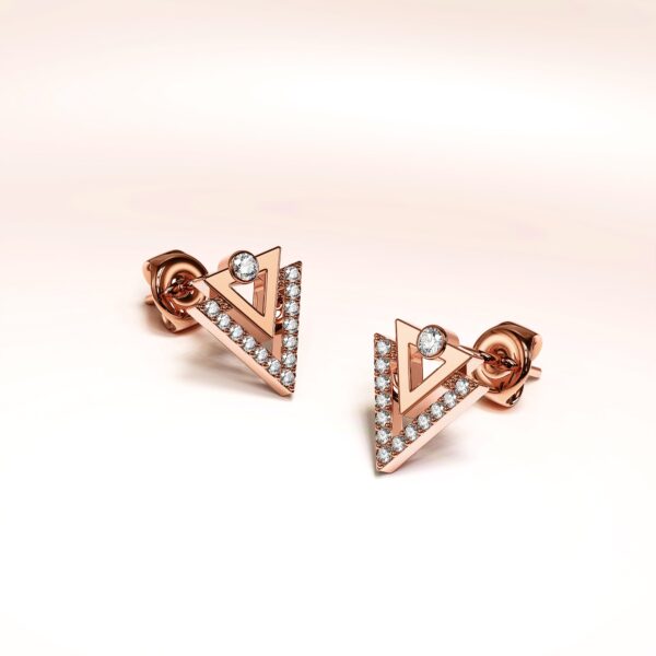 Trilateral Stud Earrings Embellished with Crystals from SWAROVSKI® in Rose Gold - Image 2