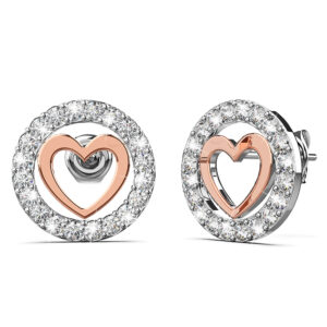 Cordate Heart Stud Earrings Embellished with Crystals from SWAROVSKI®in Dual Tone Gold