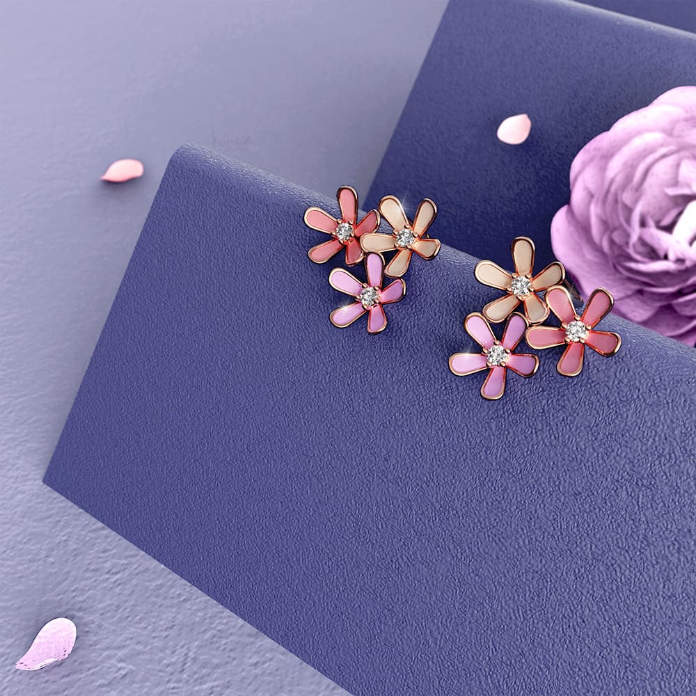 Petalia Pink Stud Earrings Featured SWAROVSKI® Crystals in Rose Gold - Image 4