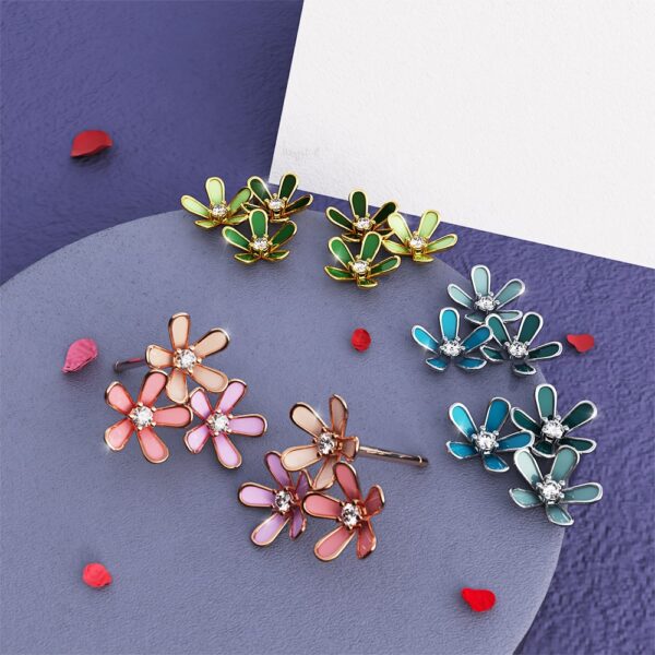 Petalia Pink Stud Earrings Featured SWAROVSKI® Crystals in Rose Gold - Image 4