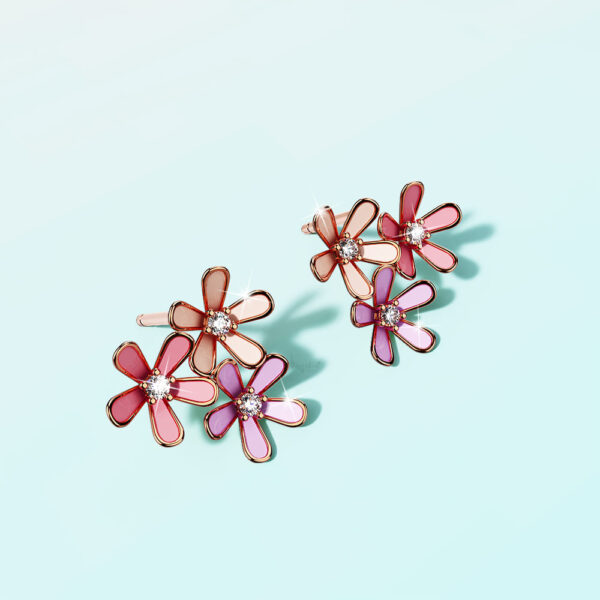 Petalia Pink Stud Earrings Featured SWAROVSKI® Crystals in Rose Gold - Image 2