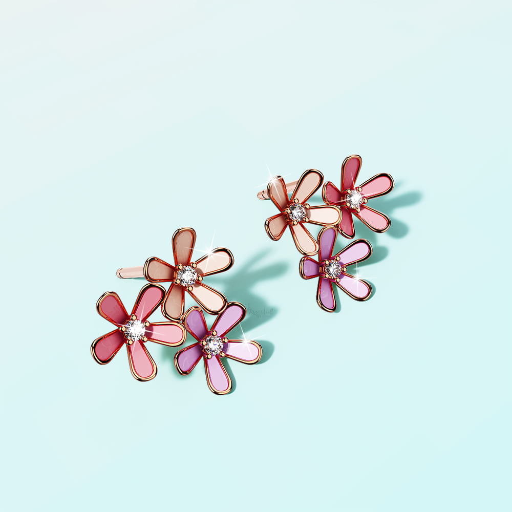 Petalia Pink Stud Earrings Featured SWAROVSKI® Crystals in Rose Gold - Image 3