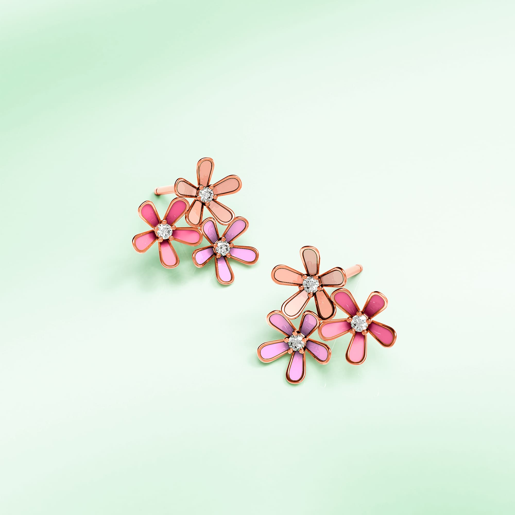 Petalia Pink Stud Earrings Featured SWAROVSKI® Crystals in Rose Gold - Image 3