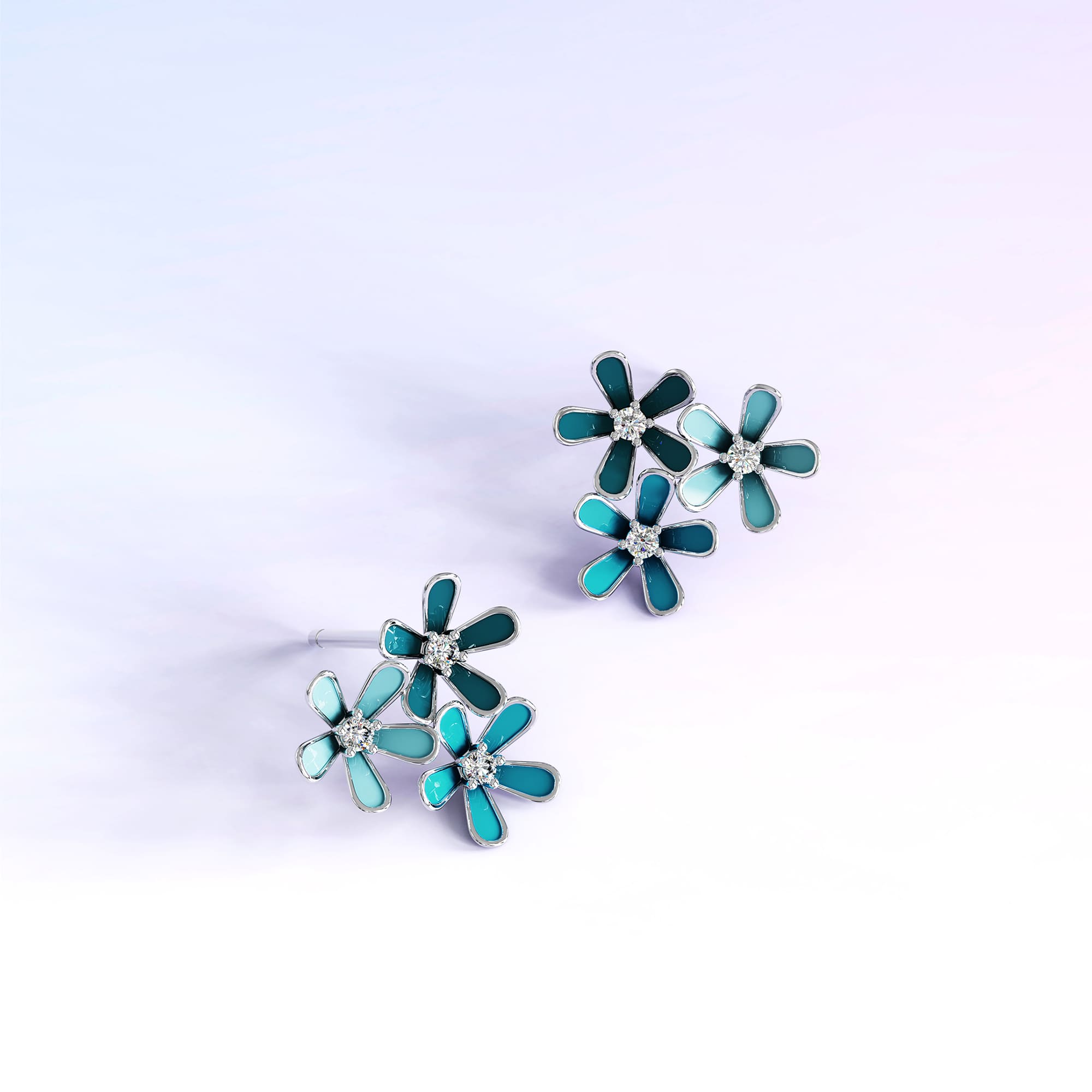 Petalia Turquoise Blue Stud Earrings Featured SWAROVSKI® Crystals in White Gold - Image 4