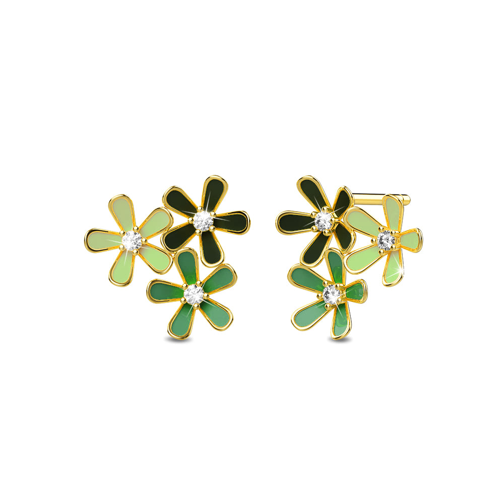 Petalia Olive Green Stud Earrings Featured SWAROVSKI® Crystals in Gold