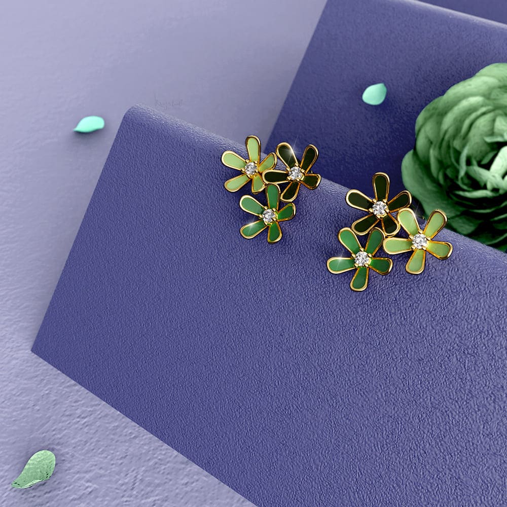 Petalia Olive Green Stud Earrings Featured SWAROVSKI® Crystals in Gold - Image 3