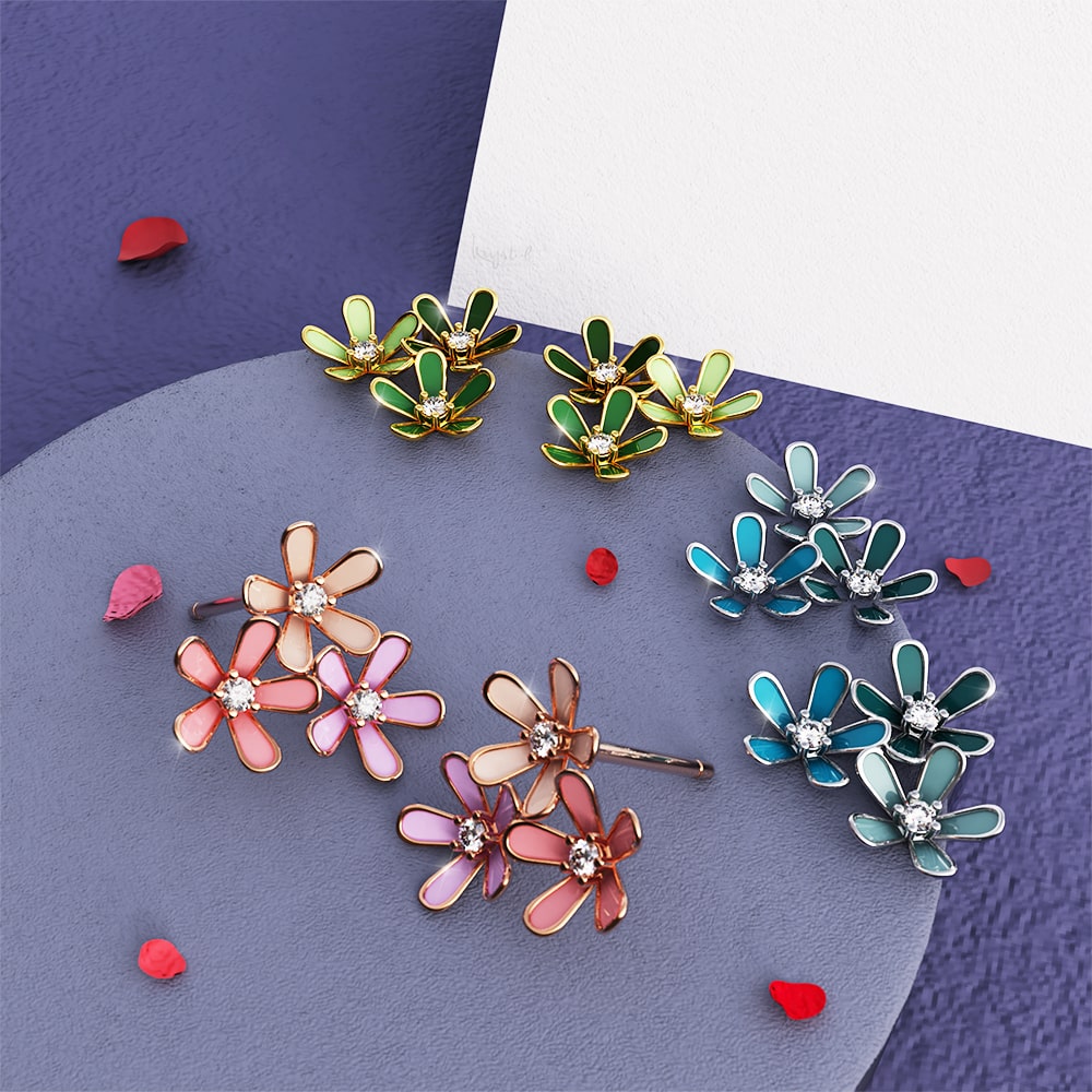 Petalia Olive Green Stud Earrings Featured SWAROVSKI® Crystals in Gold - Image 4