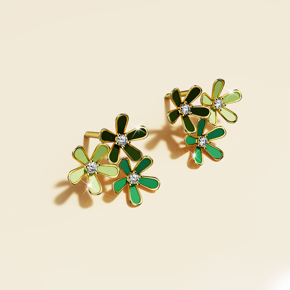Petalia Olive Green Stud Earrings Featured SWAROVSKI® Crystals in Gold - Image 2