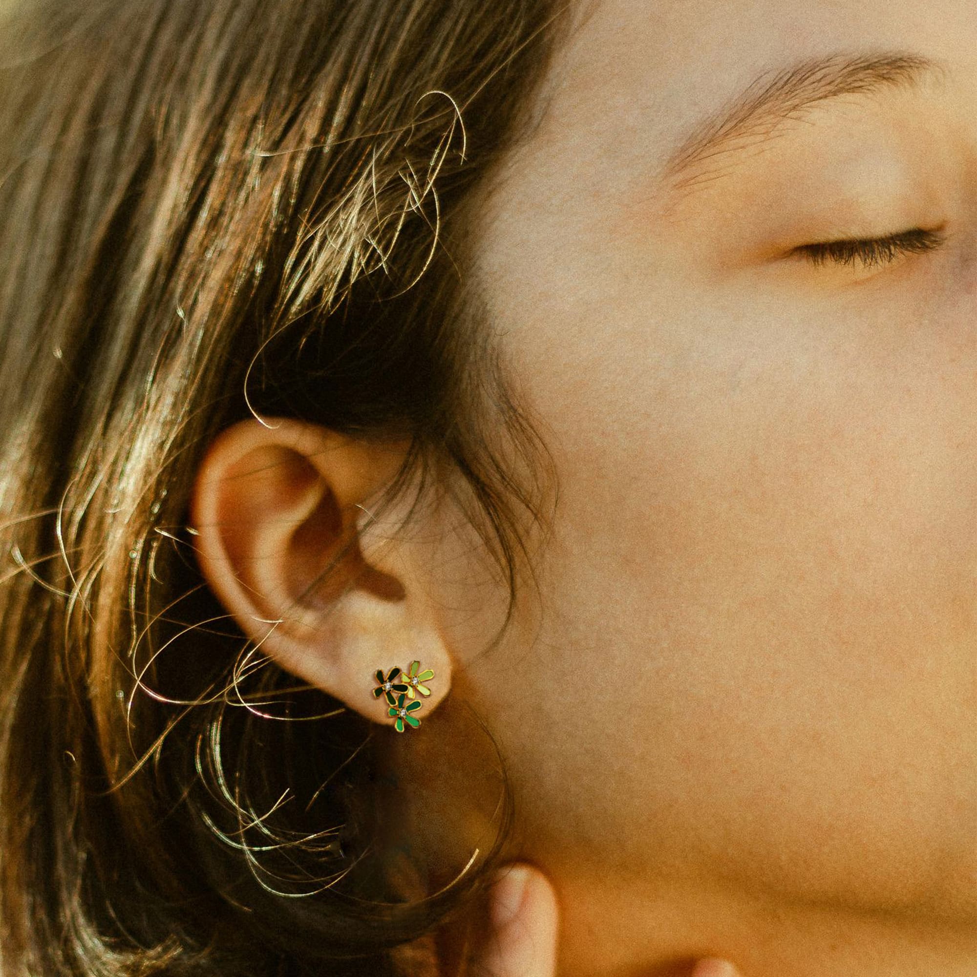 Petalia Olive Green Stud Earrings Featured SWAROVSKI® Crystals in Gold - Image 6