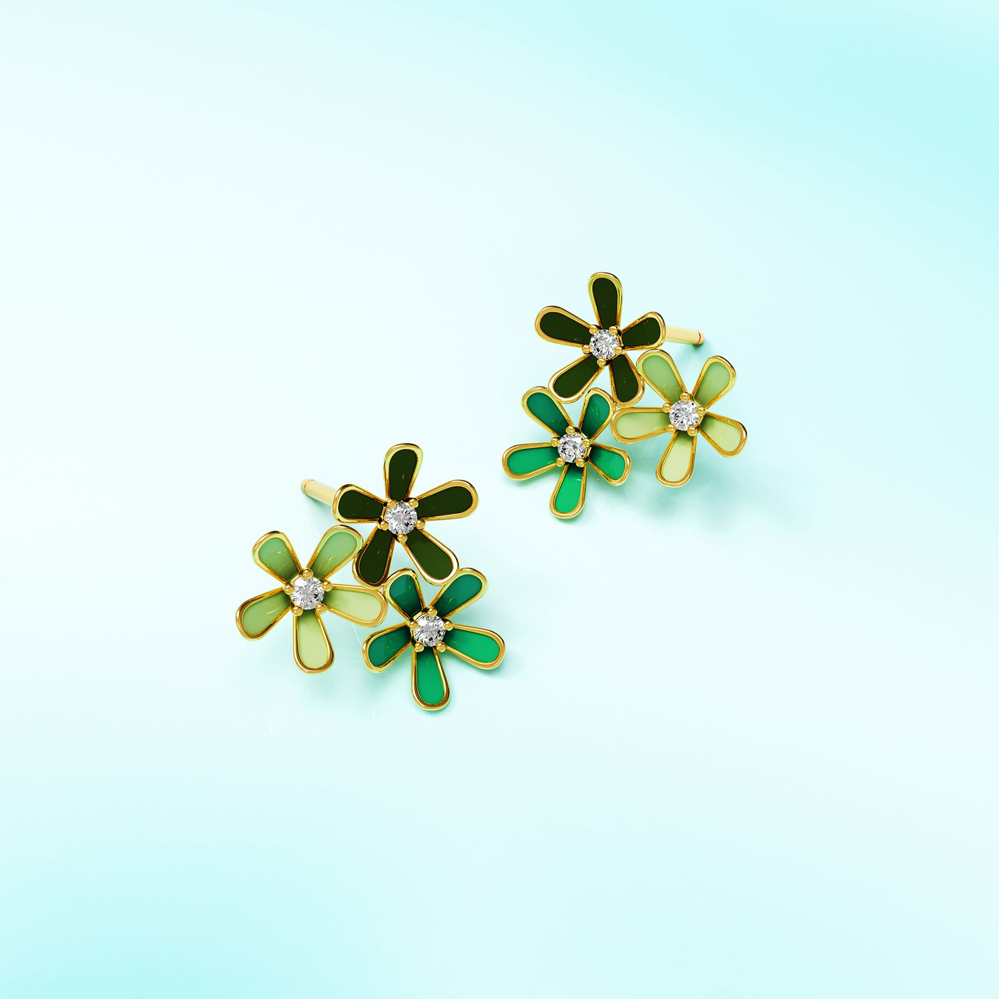 Petalia Olive Green Stud Earrings Featured SWAROVSKI® Crystals in Gold - Image 3