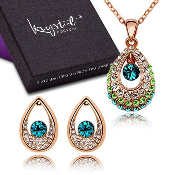 Boxed Peacock Necklace and Earrings Set Embellished with SWAROVSKI® Crystals