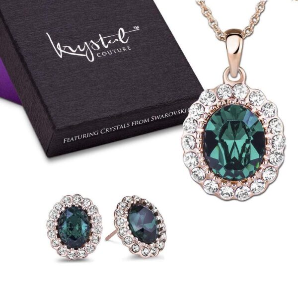 Boxed Gina Emerald Pendant and Earrings Set Embellished with SWAROVSKI® Crystals