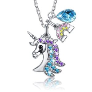 Unicorn With Blue Crystal And Rainbow Pendants Necklace Embellished With SWAROVSKI® Crystals