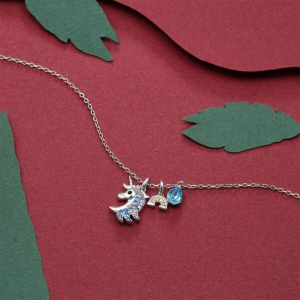 Unicorn With Blue Crystal And Rainbow Pendants Necklace Embellished With SWAROVSKI® Crystals - Image 2
