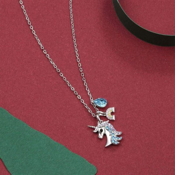 Unicorn With Blue Crystal And Rainbow Pendants Necklace Embellished With SWAROVSKI® Crystals - Image 3