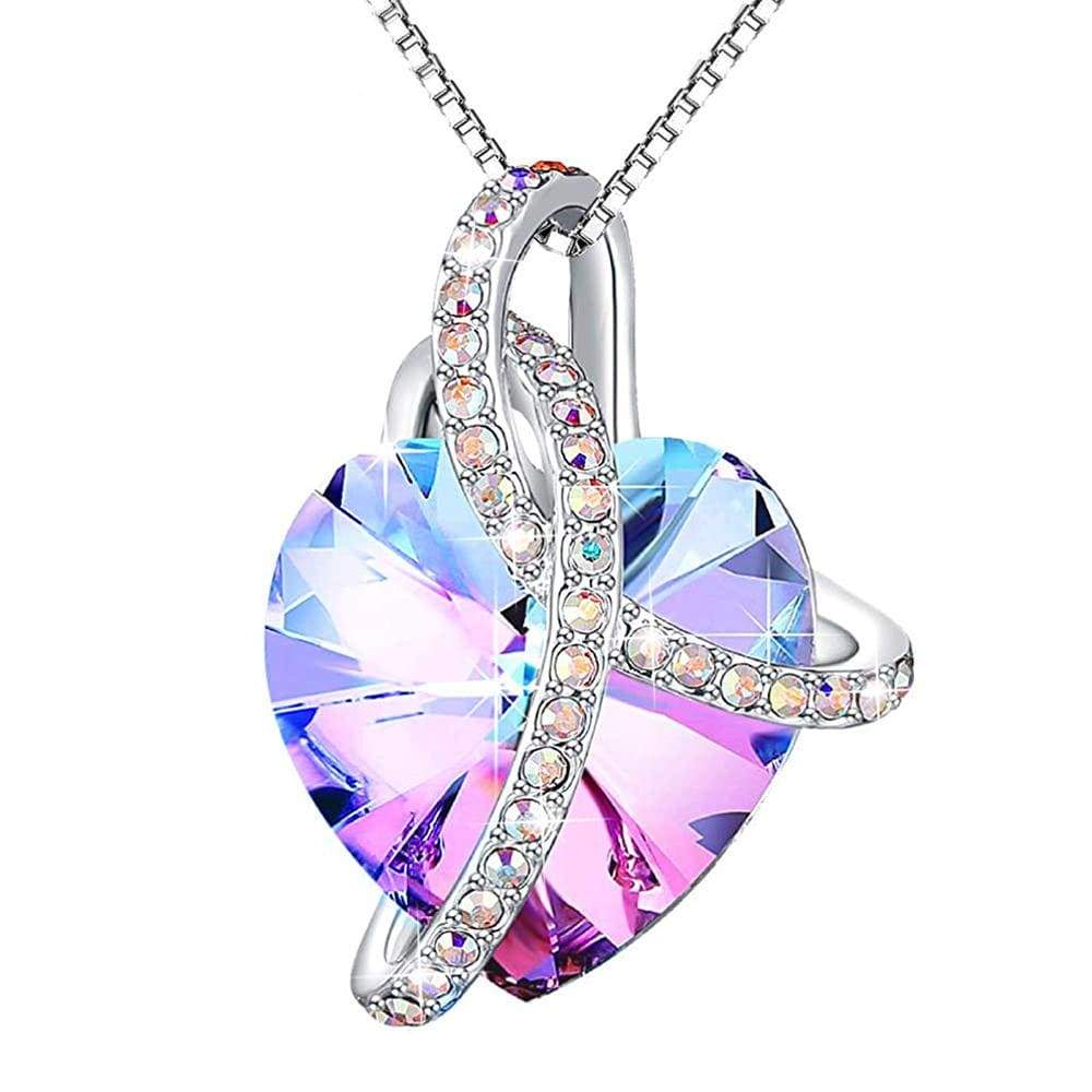 Sweet Love Heart Shaped Pendant Necklace in Purple Embellished with Crystals from SWAROVSKI®