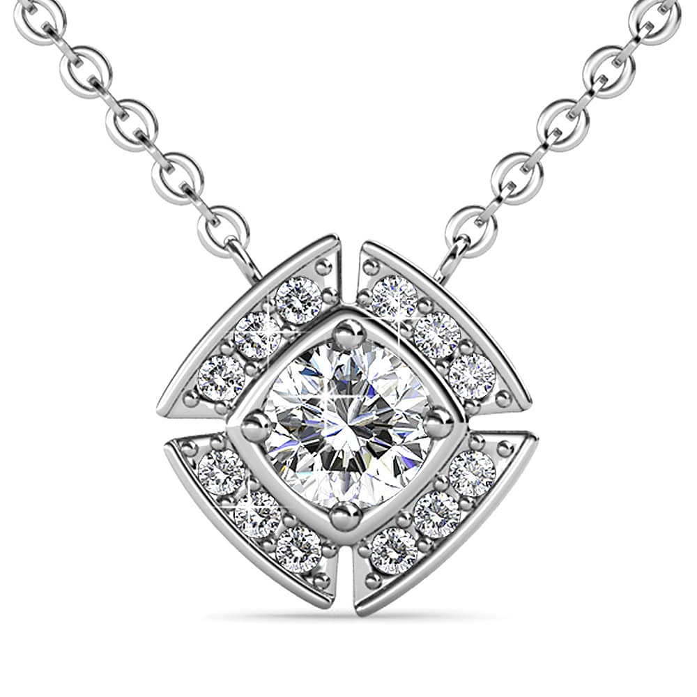 White Gold Brilliant Cut Pendant Necklace Embellished With SWAROVSKI® Crystals