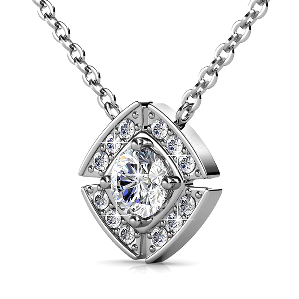 White Gold Brilliant Cut Pendant Necklace Embellished With SWAROVSKI® Crystals - Image 2