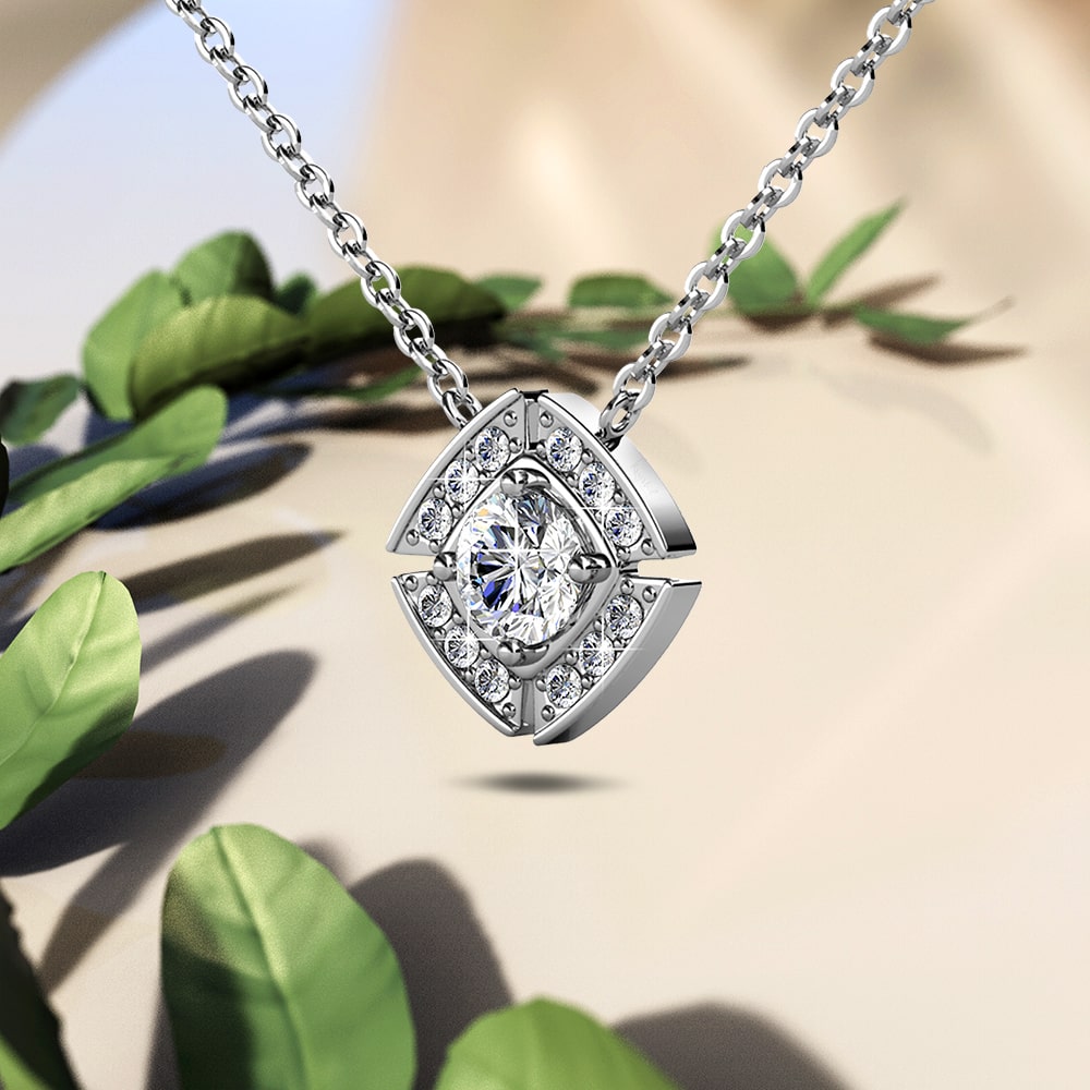 White Gold Brilliant Cut Pendant Necklace Embellished With SWAROVSKI® Crystals - Image 4