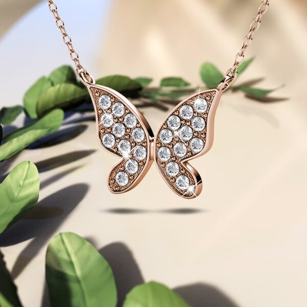 Rose Gold Sweet Butterfly Pendant Necklace Embellished with Crystals from SWAROVSKI® - Image 4