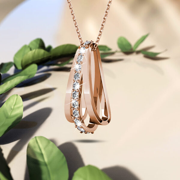 Sparkly Triple Round Necklace in Rose Gold Adorned With SWAROVSKI® Crystals - Image 3