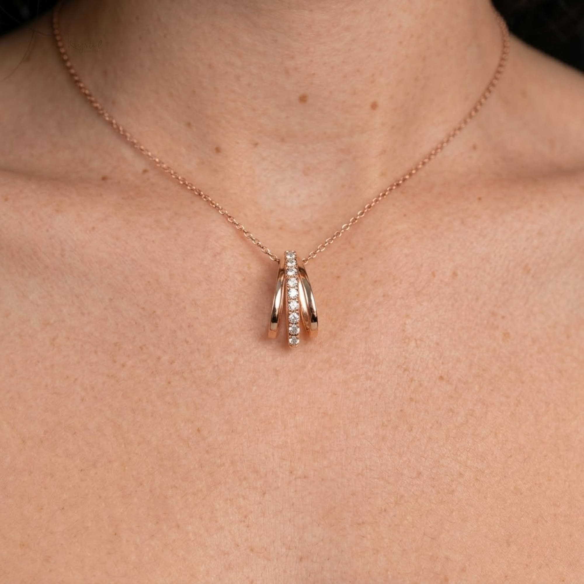 Sparkly Triple Round Necklace in Rose Gold Adorned With SWAROVSKI® Crystals - Image 5