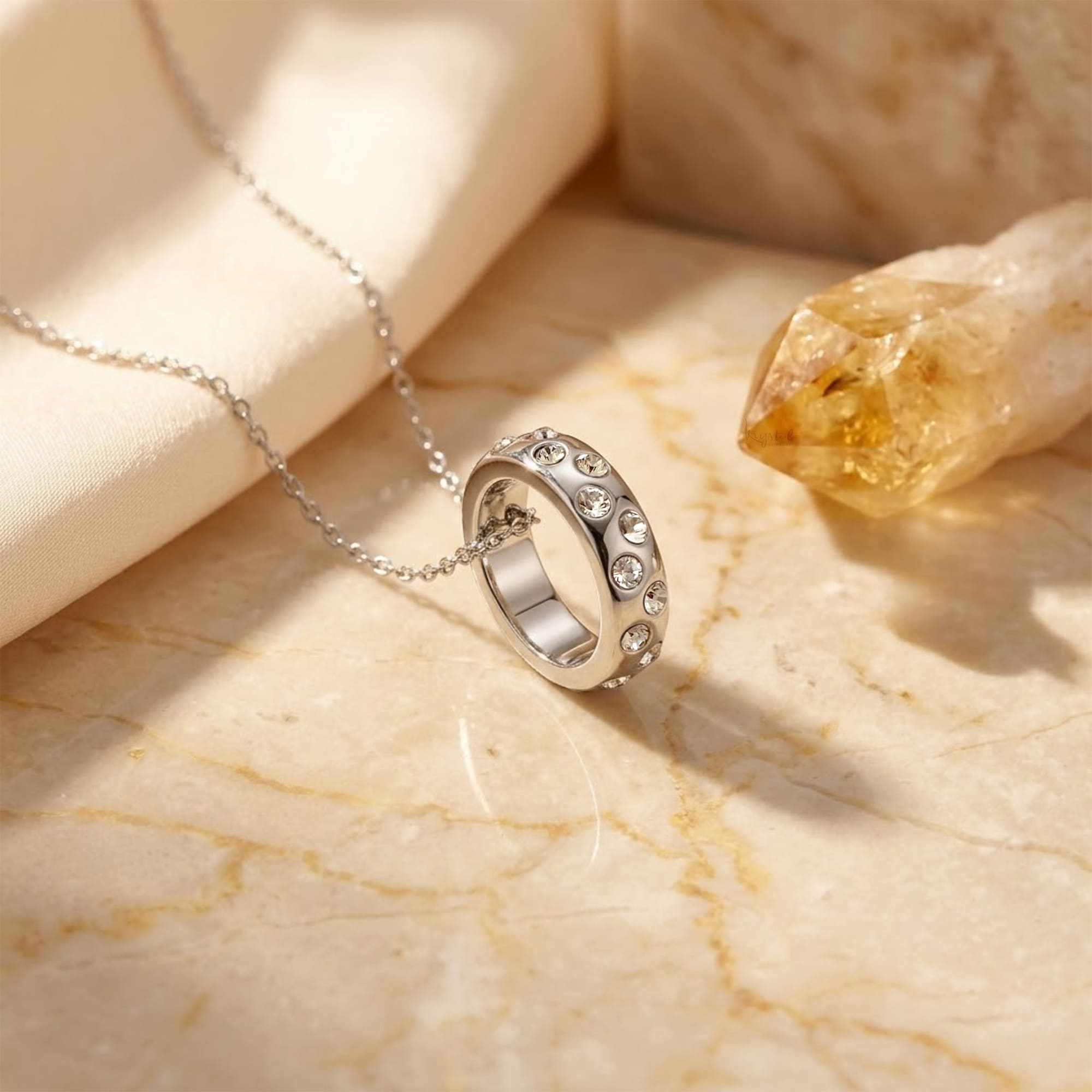 Ecliptic Pendant Necklace in White Gold Adorned with SWAROVSKI® Crystals - Image 4