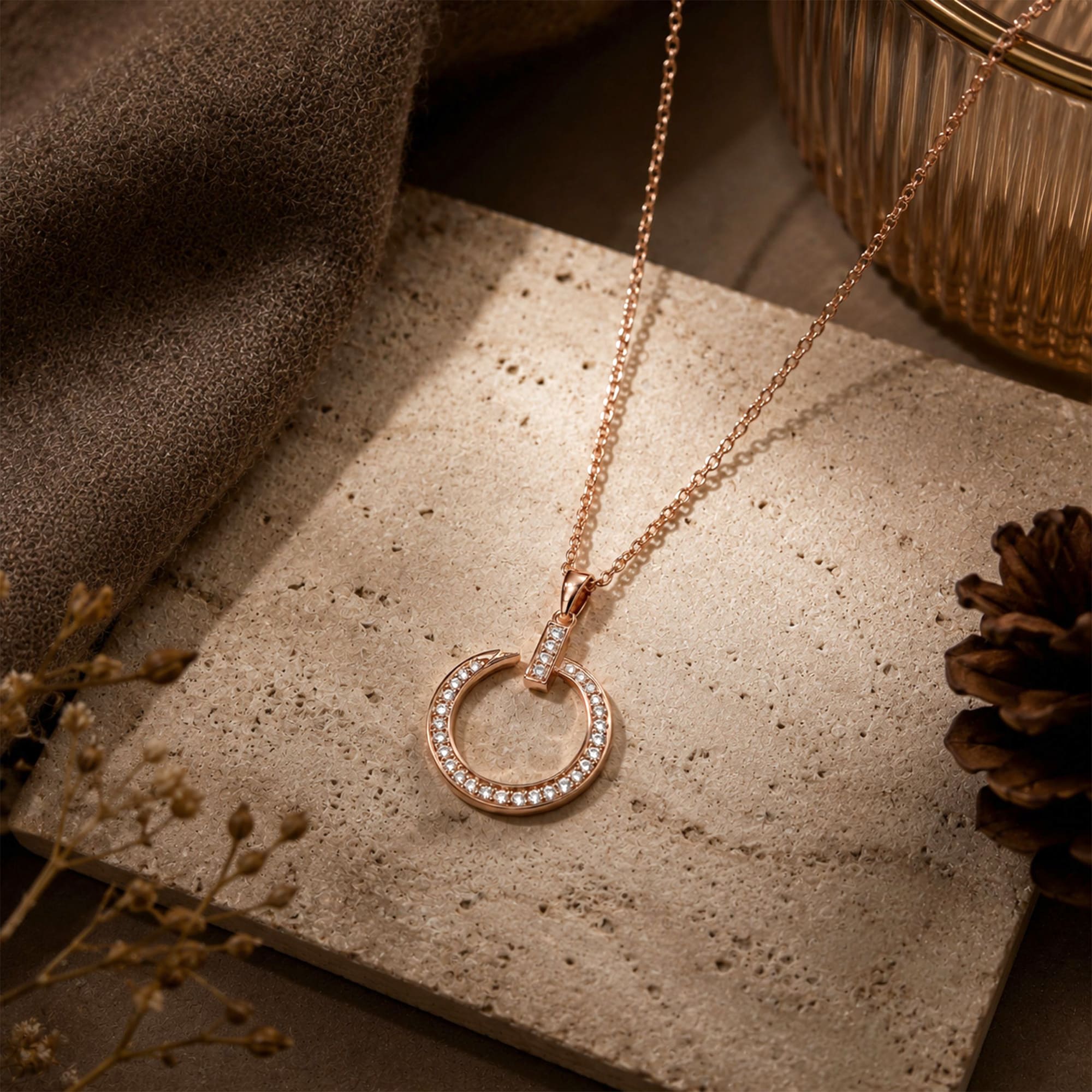 Paradigm in Circle Rose Gold Pendant Necklace Embellished with SWAROVSKI® Crystals - Image 3
